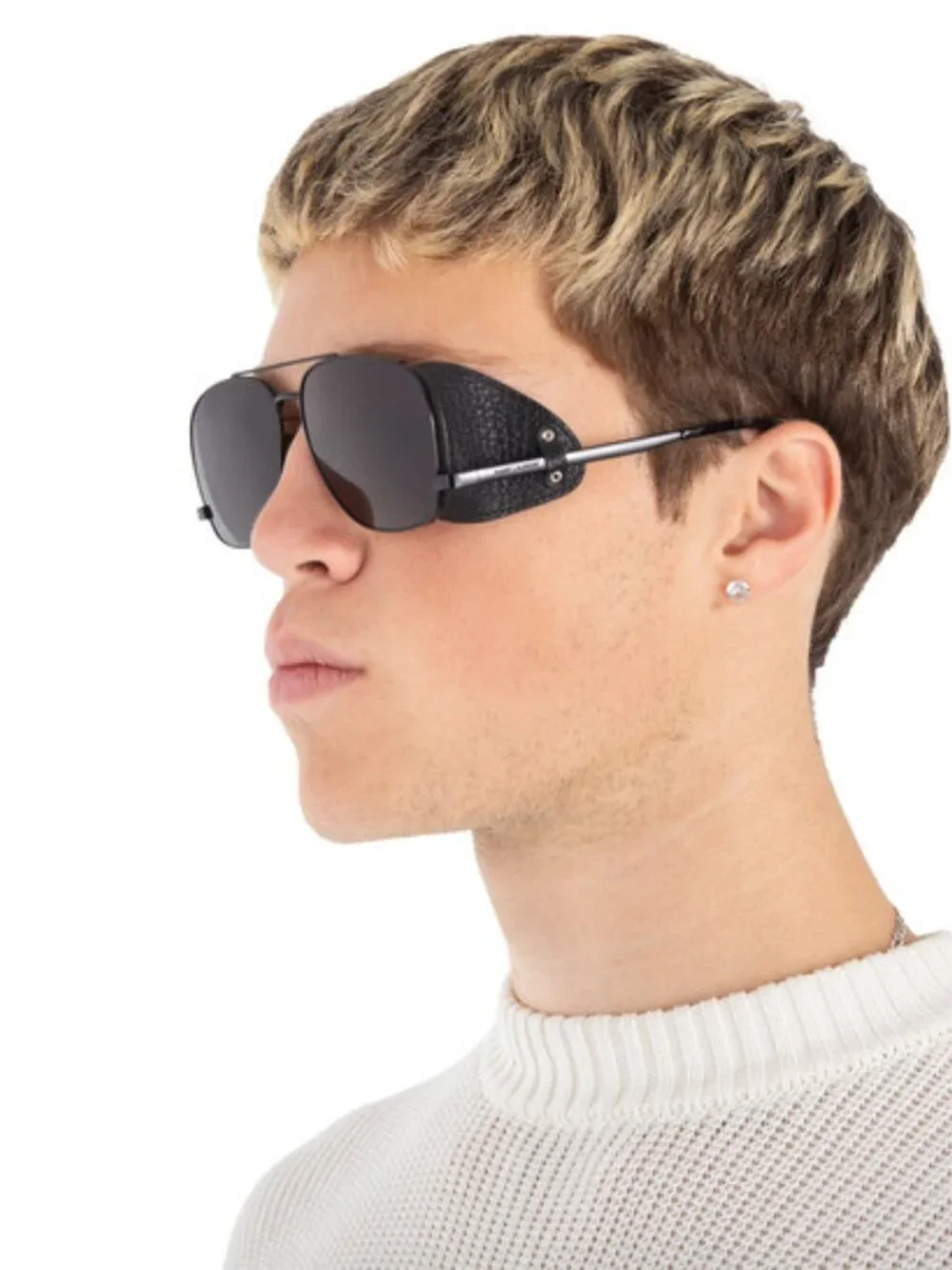 Saint Laurent SL653LEONLEATHERSPOILER001 Aviator Sunglasses - Silver/Black /Grey